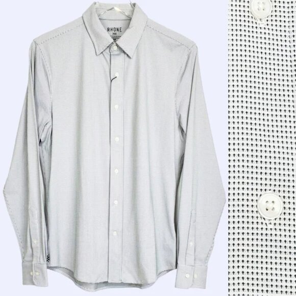 Rhone Commuter Shirt Slim Fit (Pine Green Geo Dot) Long Sleeve stretch NWT - Picture 1 of 9